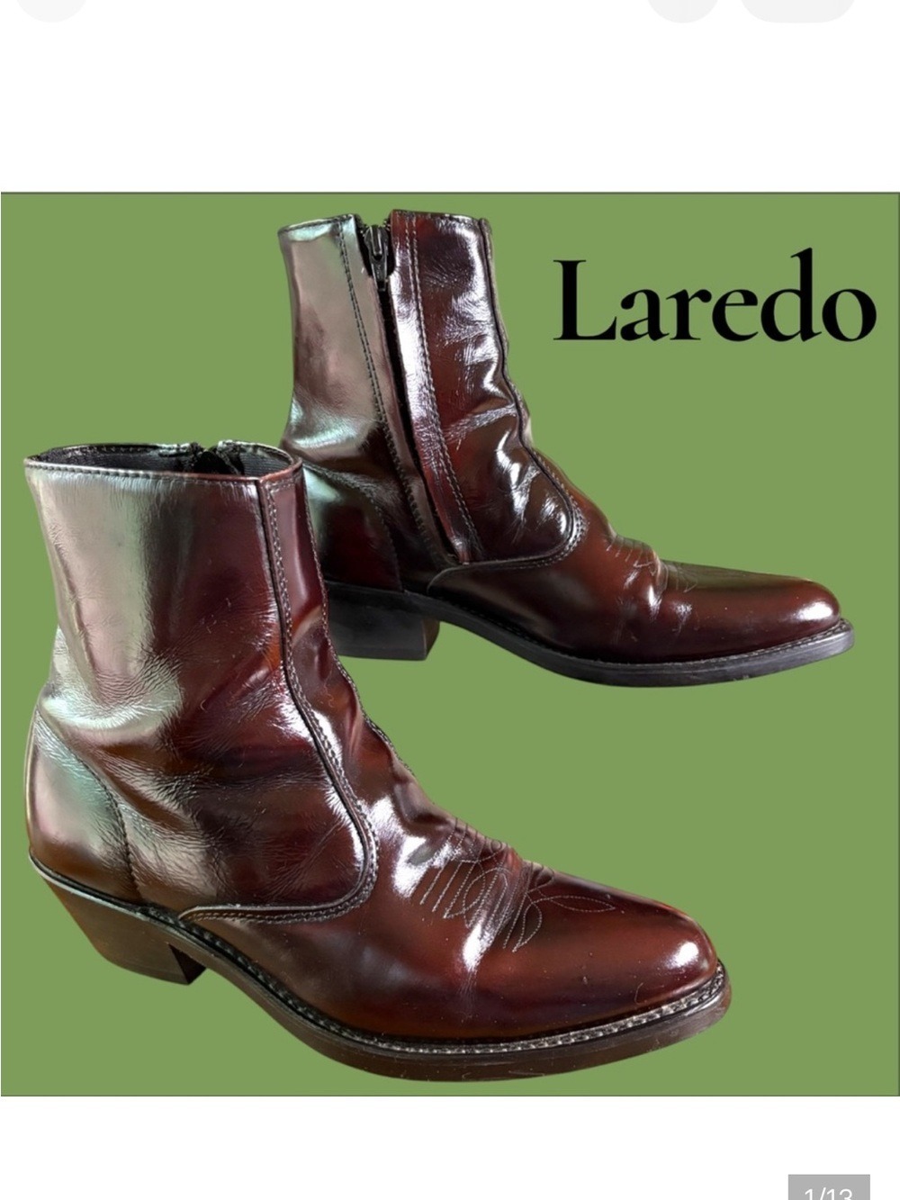 Laredo Men’s Fletcher Western Ankle Boots. Black Cherry 9.5. Side Zip. EUC!